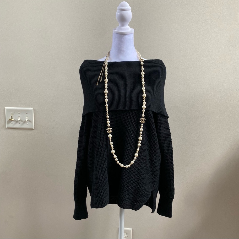 Michael Kors Black Waffle Knit Cowl Neck Sweater